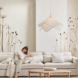 Modern Pleated White Fabric Pendant Light Botanical Layered Hanging Fixture with Gold Hardware