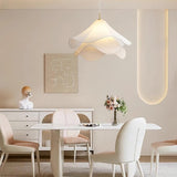 Modern Pleated White Fabric Pendant Light Botanical Layered Hanging Fixture with Gold Hardware