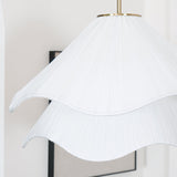 Modern Pleated White Fabric Pendant Light Botanical Layered Hanging Fixture with Gold Hardware