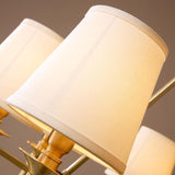 Modern Polished Brass Crown Chandelier with Natural Linen Shades for Living Room