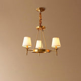 Modern Polished Brass Crown Chandelier with Natural Linen Shades for Living Room