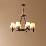 Modern Polished Brass Crown Chandelier with Natural Linen Shades for Living Room