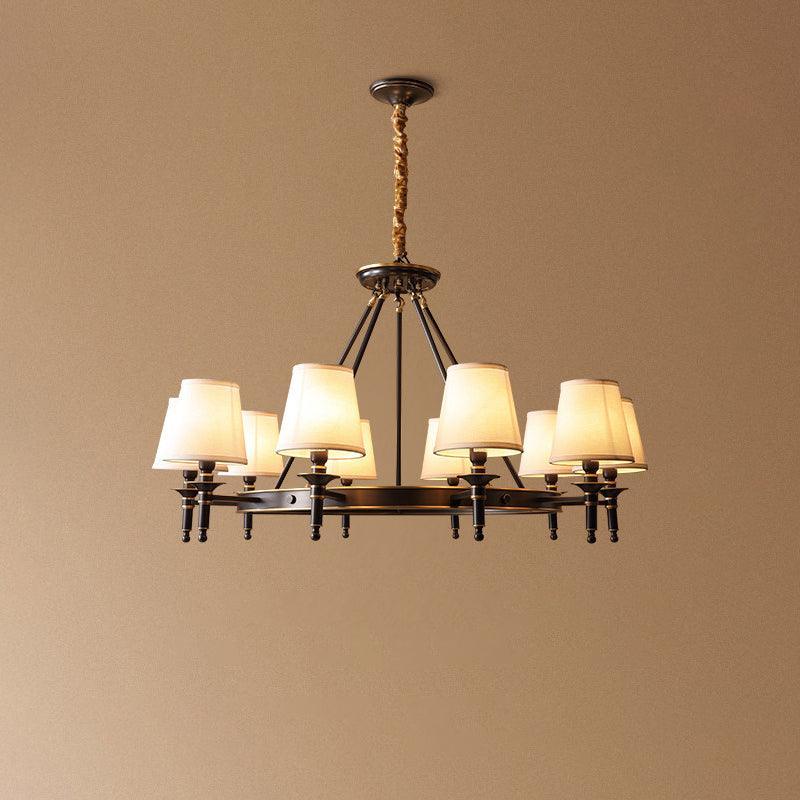 Modern Polished Brass Crown Chandelier with Natural Linen Shades for Living Room