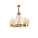 Modern Polished Brass Crown Chandelier with Natural Linen Shades for Living Room