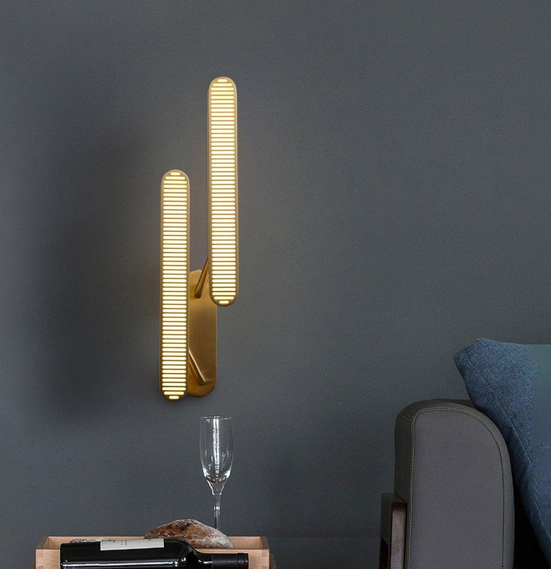 Modern Polished Brass Slotted Grill Wall Sconce with Opal Diffuser and Integrated LED