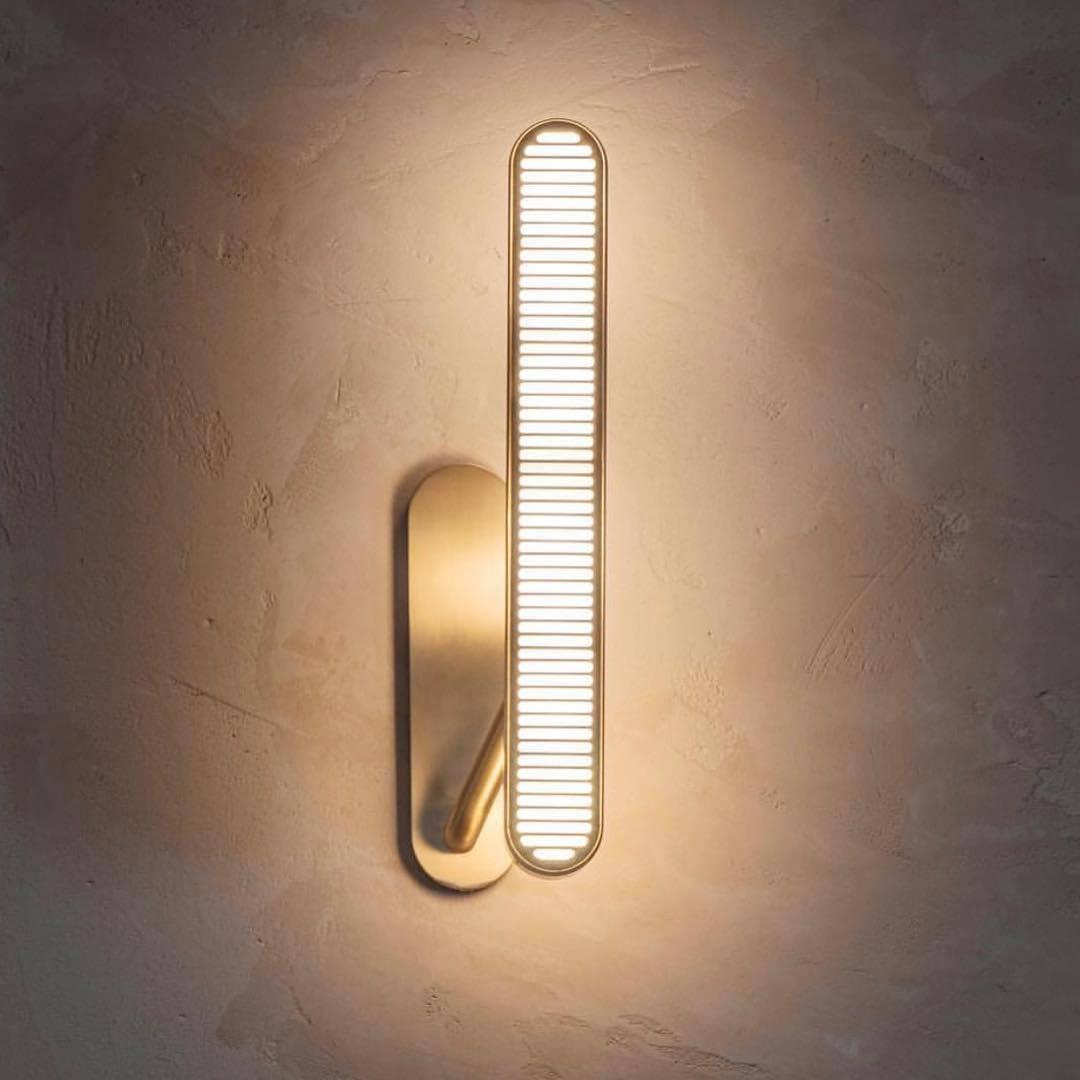 Modern Polished Brass Slotted Grill Wall Sconce with Opal Diffuser and Integrated LED