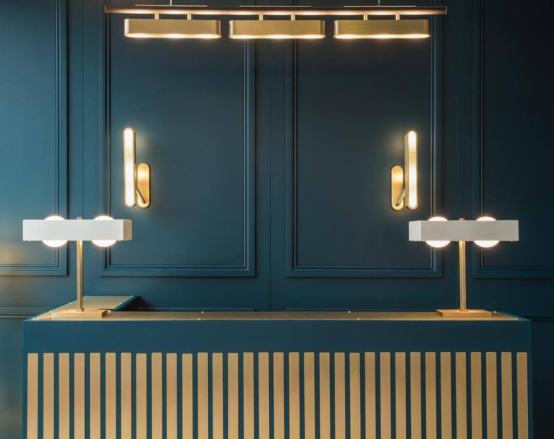 Modern Polished Brass Slotted Grill Wall Sconce with Opal Diffuser and Integrated LED