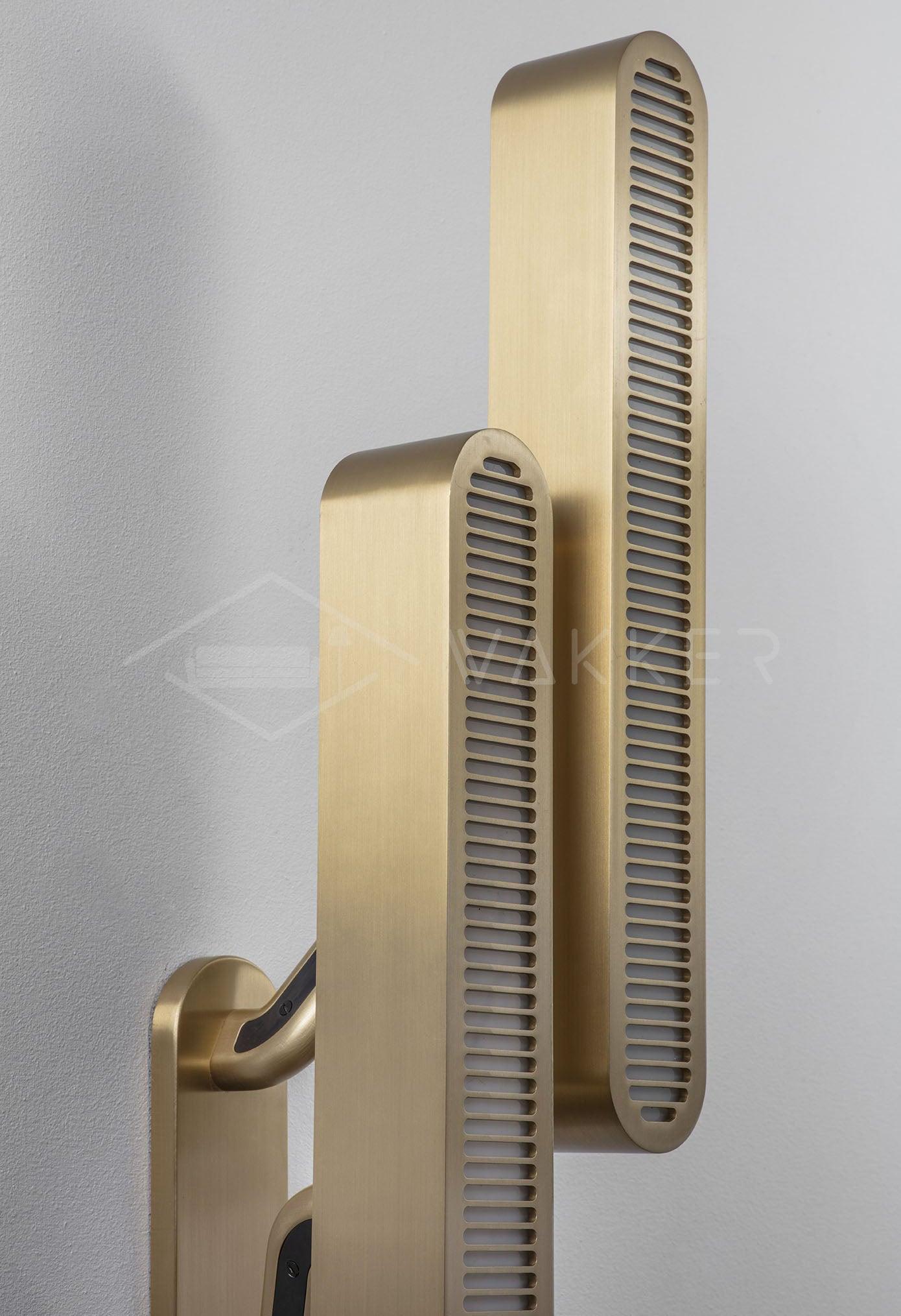 Modern Polished Brass Slotted Grill Wall Sconce with Opal Diffuser and Integrated LED
