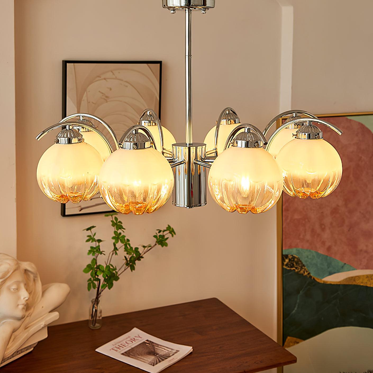Modern Polished Chrome Pendant Light with White Glass Shades Litchford Adjustable Chandelier