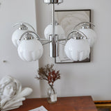 Modern Polished Chrome Pendant Light with White Glass Shades Litchford Adjustable Chandelier