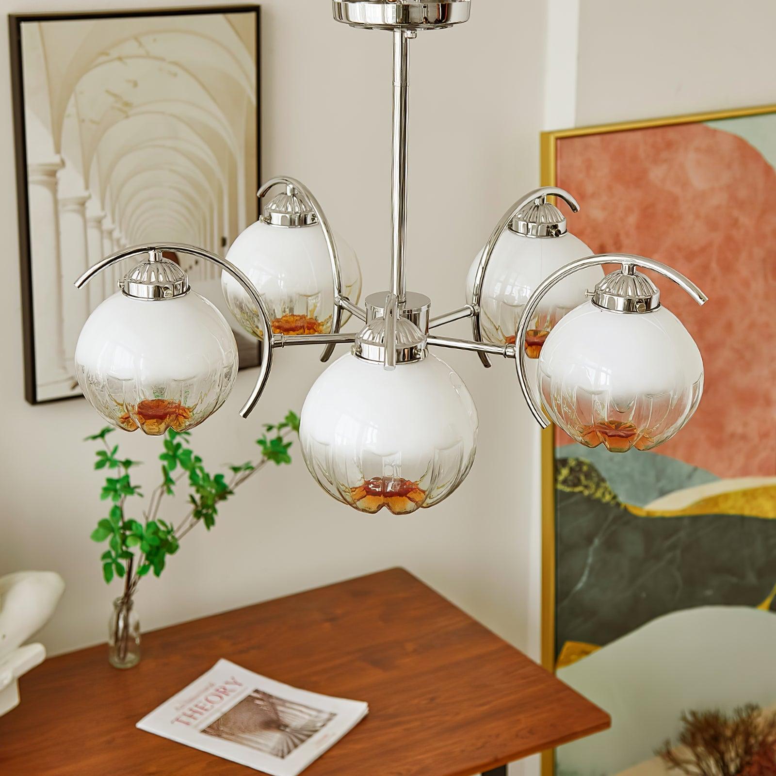 Modern Polished Chrome Pendant Light with White Glass Shades Litchford Adjustable Chandelier
