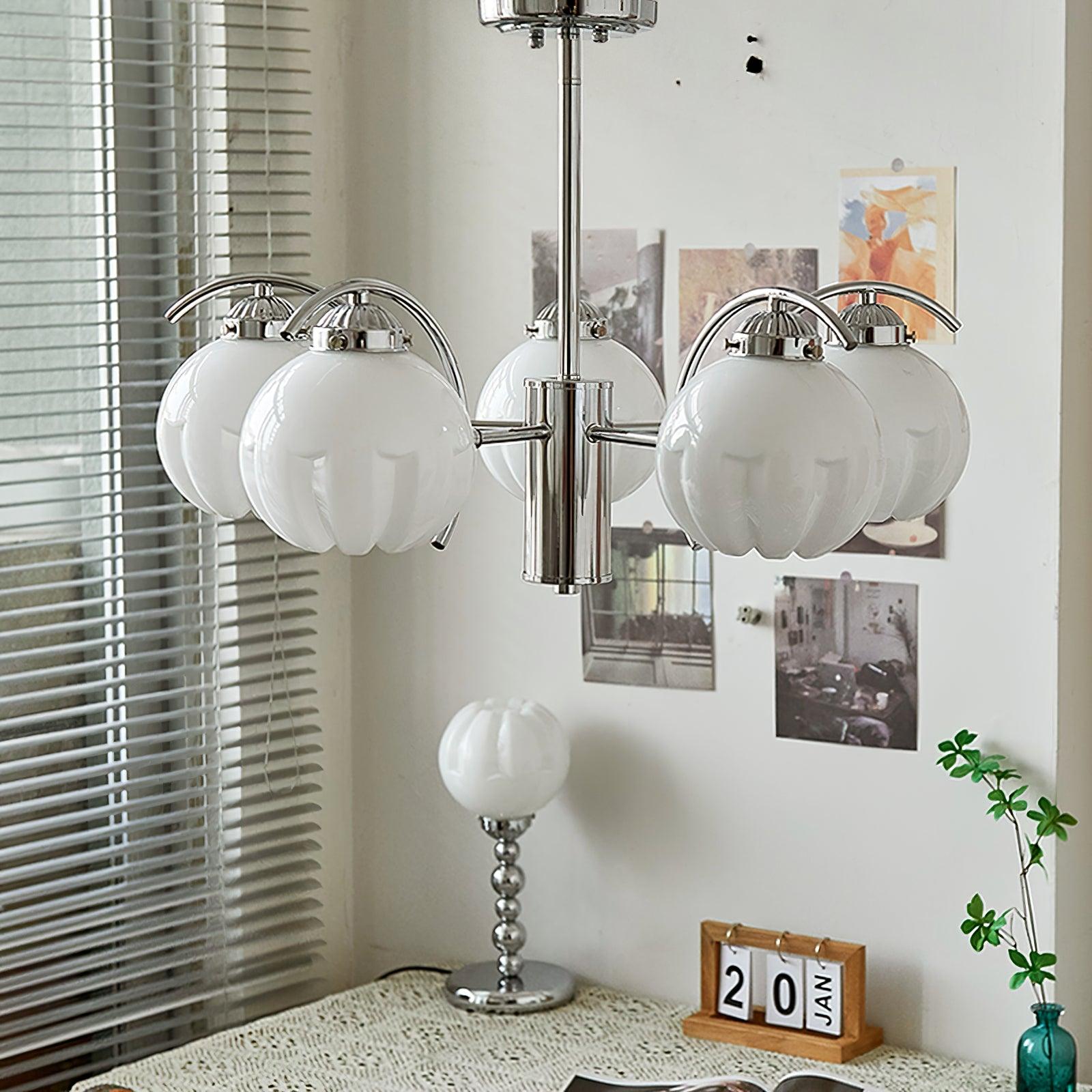 Modern Polished Chrome Pendant Light with White Glass Shades Litchford Adjustable Chandelier