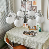 Modern Polished Chrome Pendant Light with White Glass Shades Litchford Adjustable Chandelier
