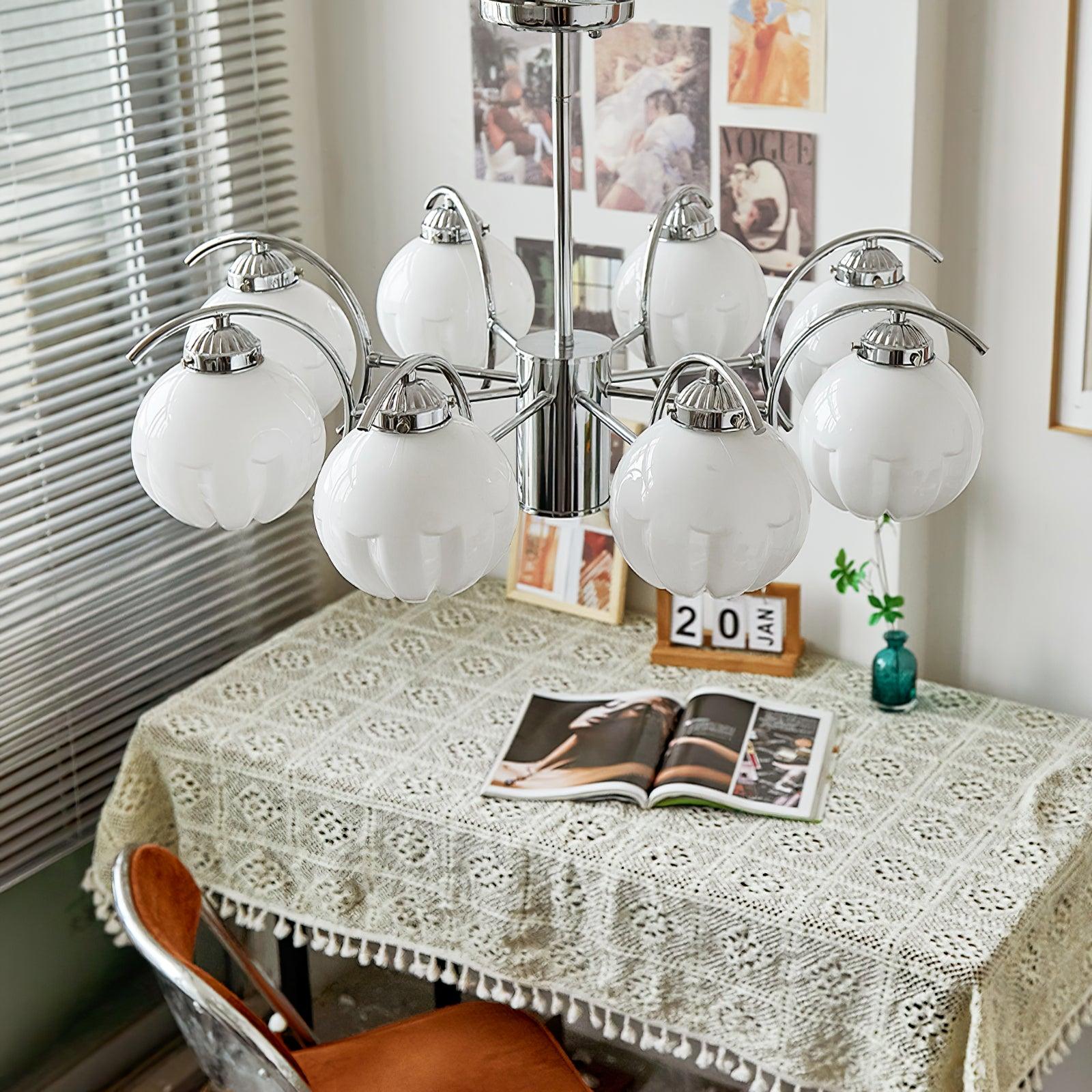 Modern Polished Chrome Pendant Light with White Glass Shades Litchford Adjustable Chandelier