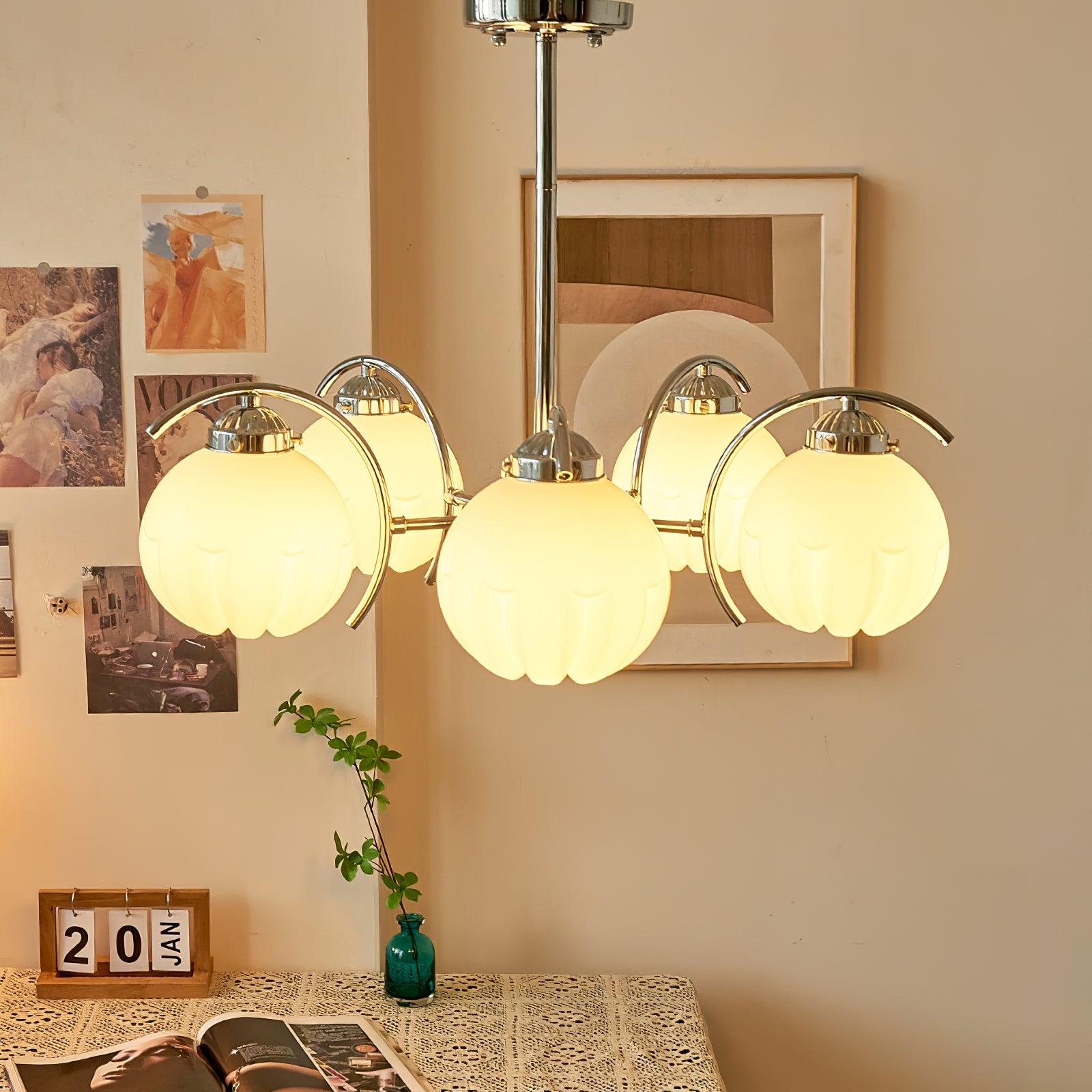 Modern Polished Chrome Pendant Light with White Glass Shades Litchford Adjustable Chandelier