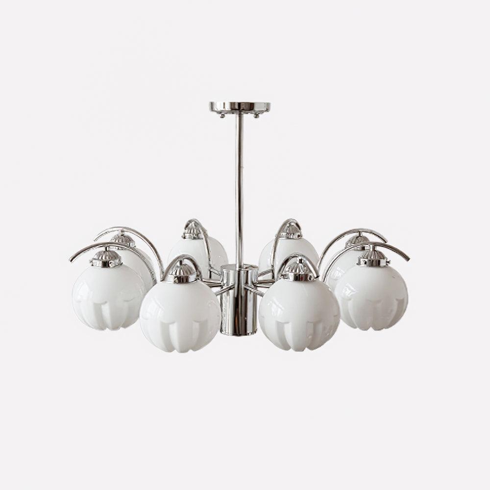 Modern Polished Chrome Pendant Light with White Glass Shades Litchford Adjustable Chandelier