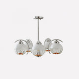 Modern Polished Chrome Pendant Light with White Glass Shades Litchford Adjustable Chandelier