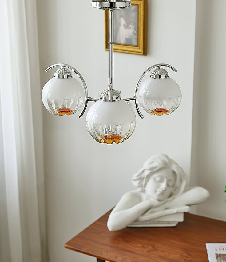 Modern Polished Chrome Pendant Light with White Glass Shades Litchford Adjustable Chandelier