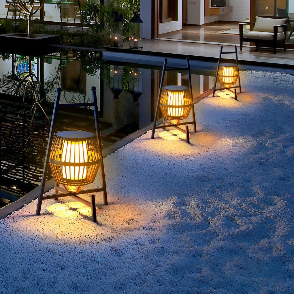 Modern Portable Dimmable LED Black Solar Outdoor Lantern Waterproof Garden Pathway Light