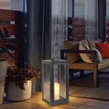 Modern Portable LED Outdoor Floor Lamp Rechargeable Candle Lantern with Glass and Steel