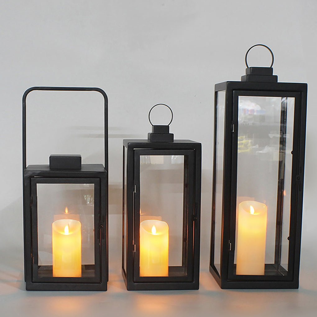 Modern Portable LED Outdoor Floor Lamp Rechargeable Candle Lantern with Glass and Steel