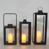 Modern Portable LED Outdoor Floor Lamp Rechargeable Candle Lantern with Glass and Steel
