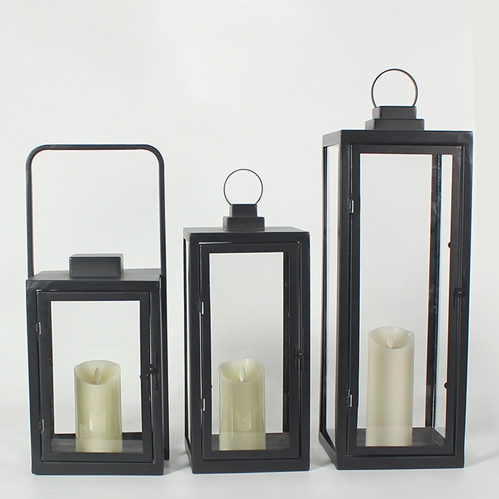 Modern Portable LED Outdoor Floor Lamp Rechargeable Candle Lantern with Glass and Steel