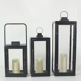 Modern Portable LED Outdoor Floor Lamp Rechargeable Candle Lantern with Glass and Steel