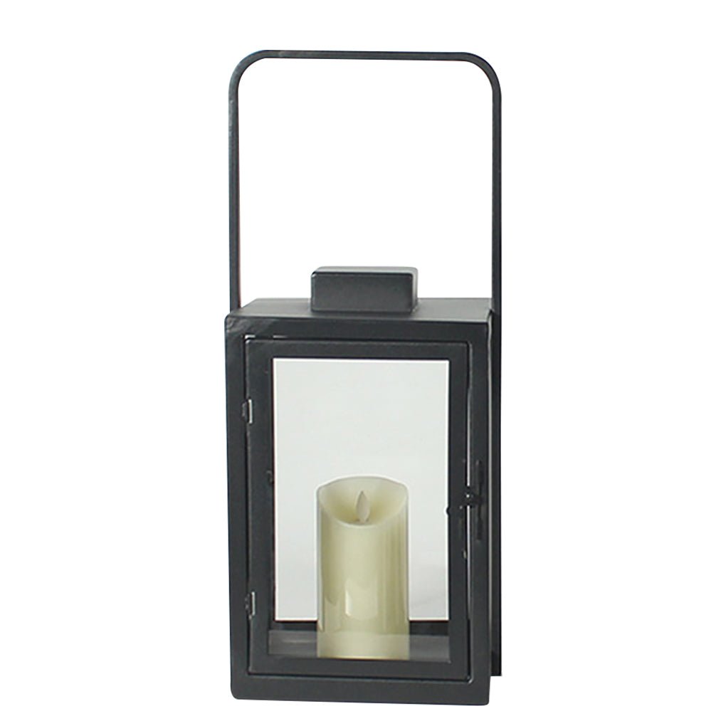 Modern Portable LED Outdoor Floor Lamp Rechargeable Candle Lantern with Glass and Steel