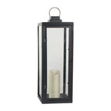 Modern Portable LED Outdoor Floor Lamp Rechargeable Candle Lantern with Glass and Steel
