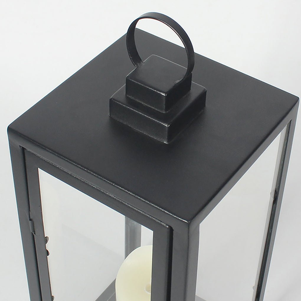 Modern Portable LED Outdoor Floor Lamp Rechargeable Candle Lantern with Glass and Steel