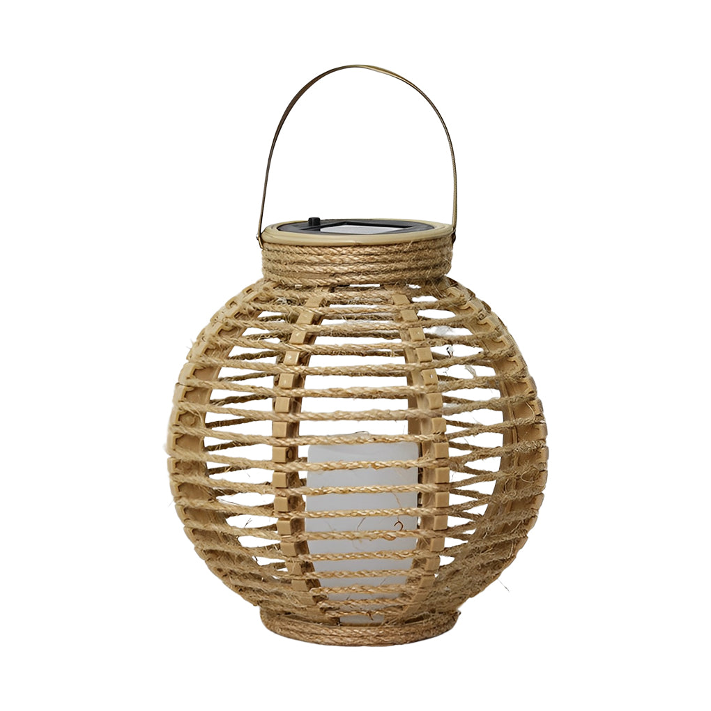 Modern Portable Solar Powered LED Outdoor Rattan Lantern for Garden Patio and Balcony