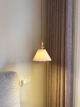 Modern Prairie Pleated Shade Pendant Light with Hand Turned Wood Details