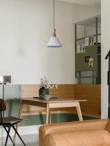 Modern Prairie Pleated Shade Pendant Light with Hand Turned Wood Details