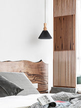 Modern Prairie Pleated Shade Pendant Light with Hand Turned Wood Details