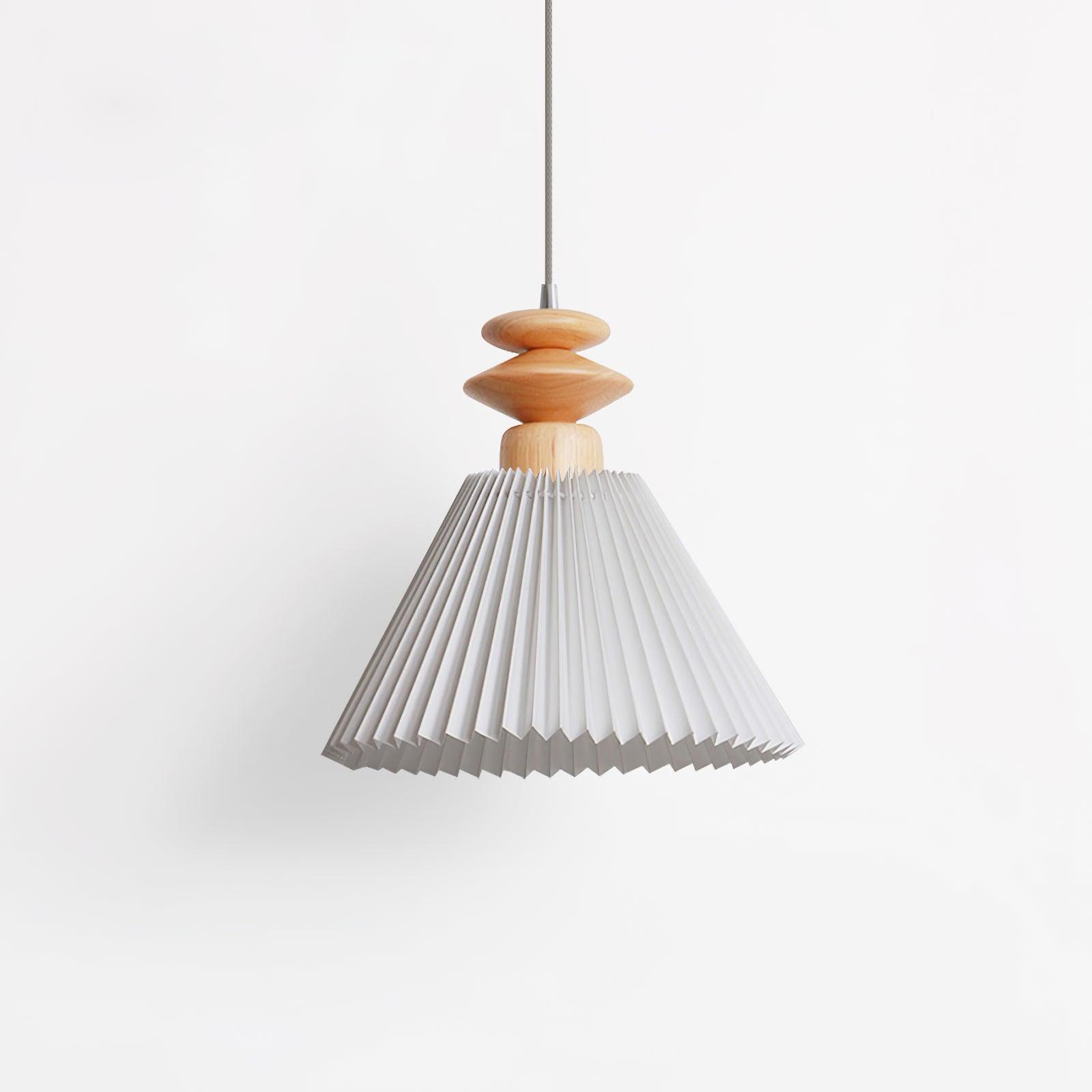 Modern Prairie Pleated Shade Pendant Light with Hand Turned Wood Details