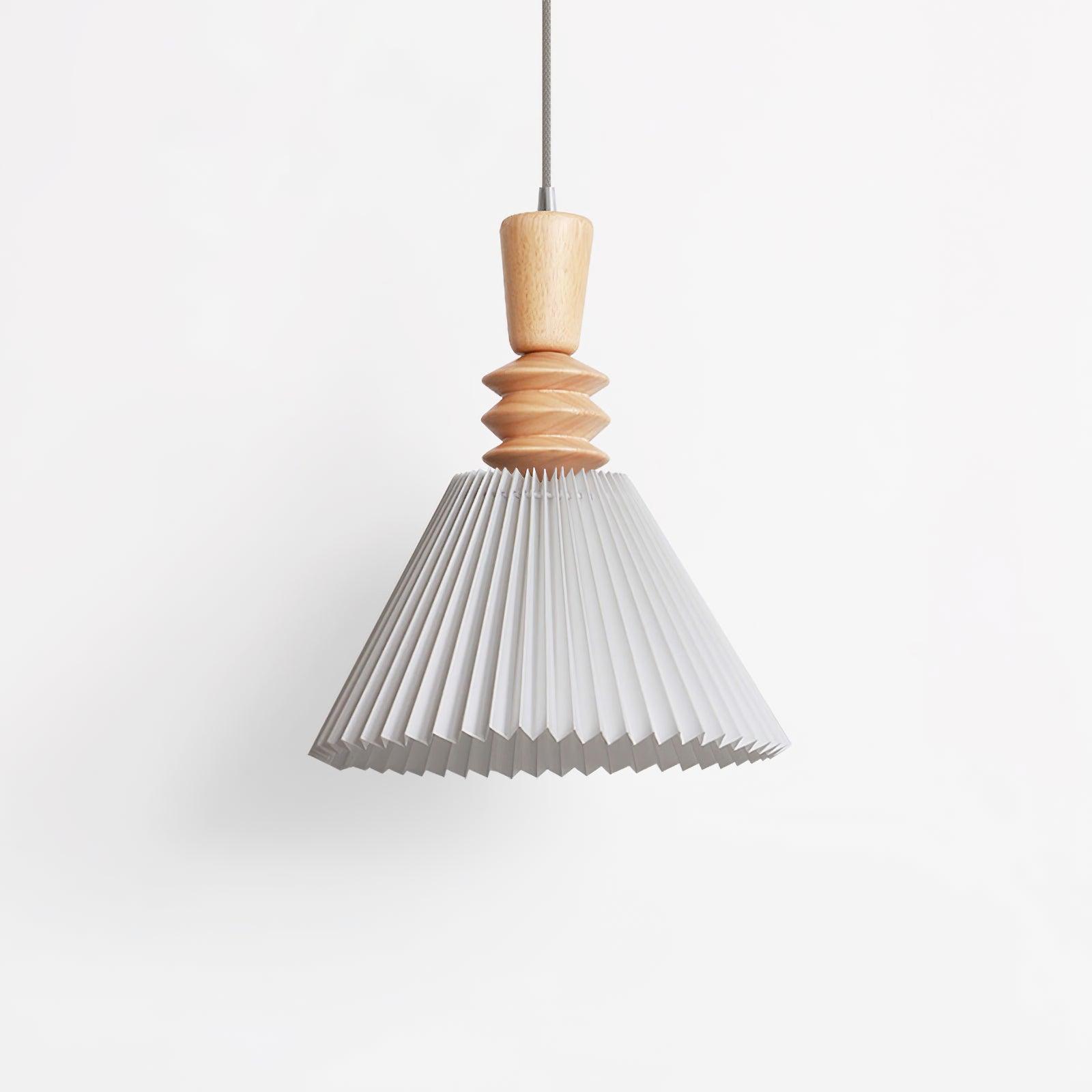 Modern Prairie Pleated Shade Pendant Light with Hand Turned Wood Details