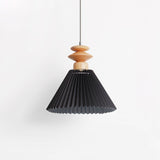 Modern Prairie Pleated Shade Pendant Light with Hand Turned Wood Details