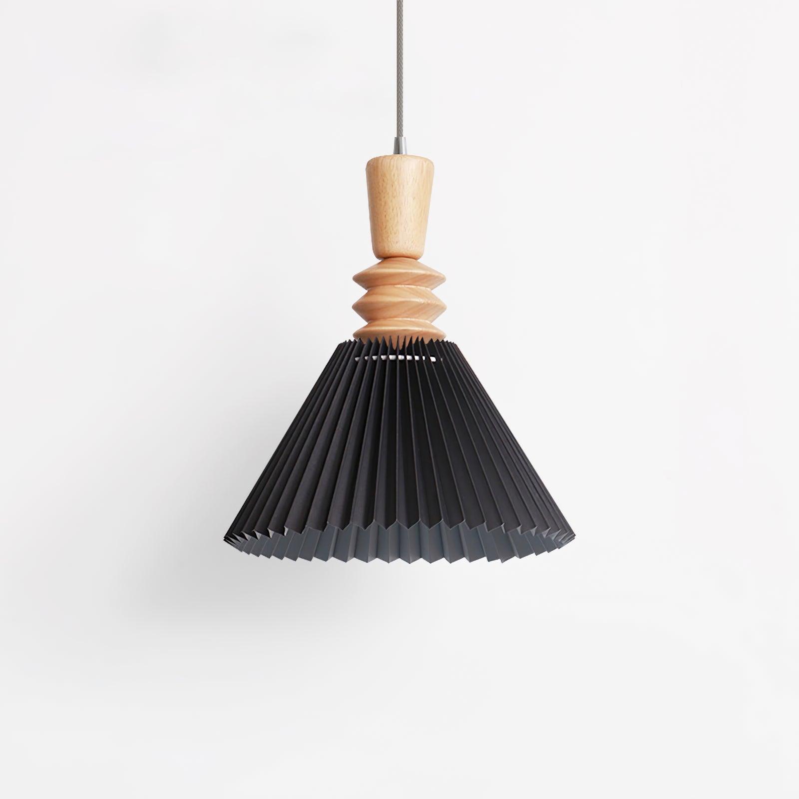 Modern Prairie Pleated Shade Pendant Light with Hand Turned Wood Details