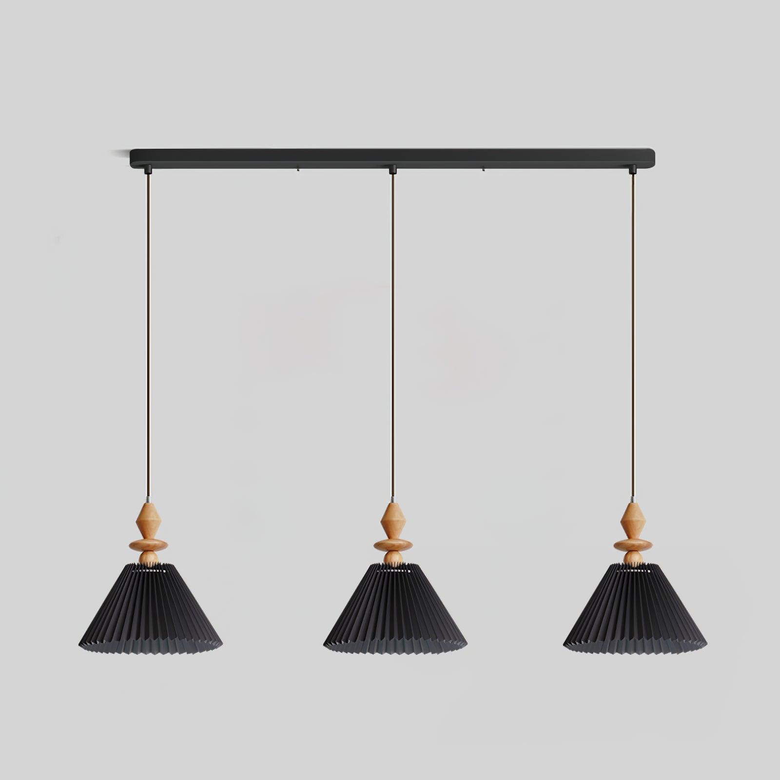 Modern Prairie Pleated Shade Pendant Light with Hand Turned Wood Details