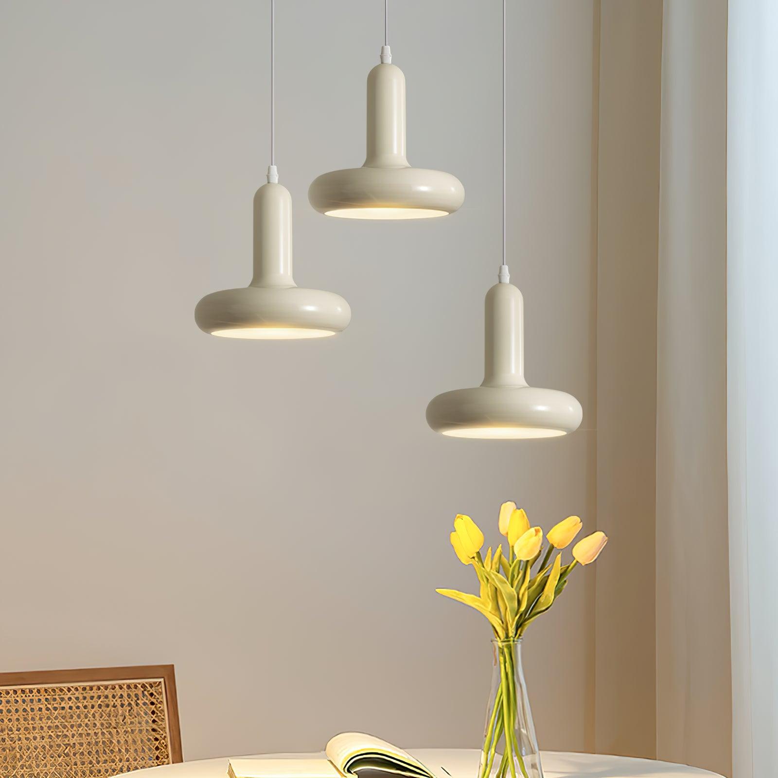 Modern Puck Drop Pendant Light Minimalist Metal Ceiling Hanging Lamp in Cream Finish