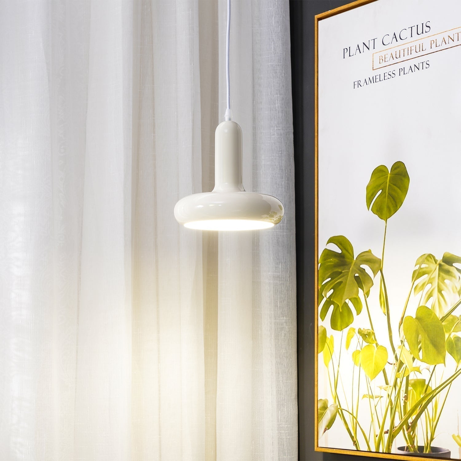 Modern Puck Drop Pendant Light Minimalist Metal Ceiling Hanging Lamp in Cream Finish