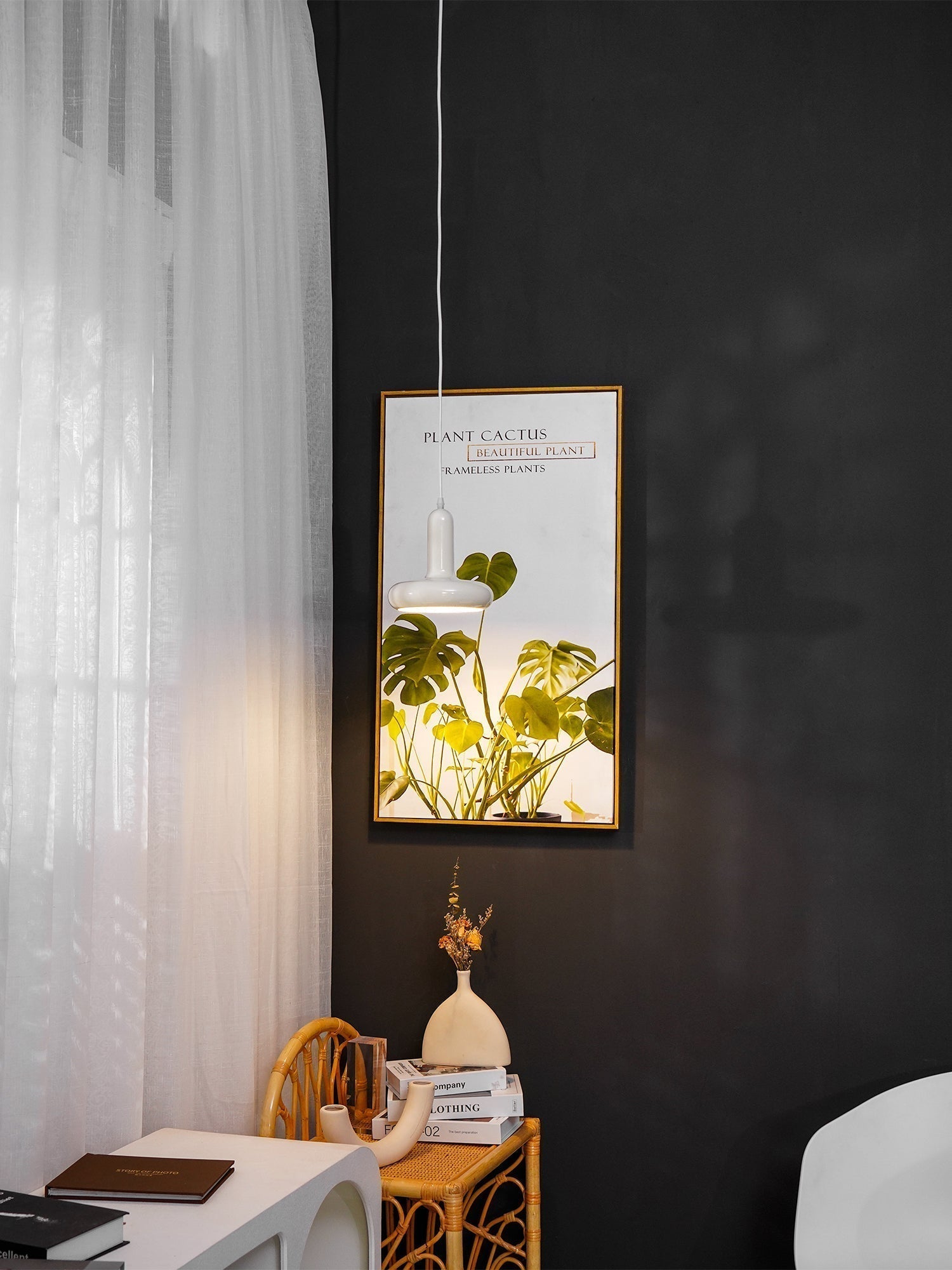 Modern Puck Drop Pendant Light Minimalist Metal Ceiling Hanging Lamp in Cream Finish