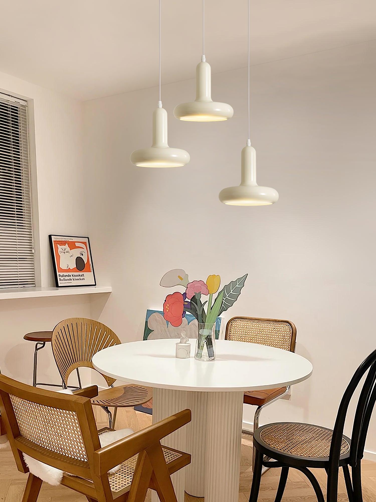 Modern Puck Drop Pendant Light Minimalist Metal Ceiling Hanging Lamp in Cream Finish