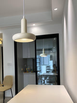 Modern Puck Drop Pendant Light Minimalist Metal Ceiling Hanging Lamp in Cream Finish