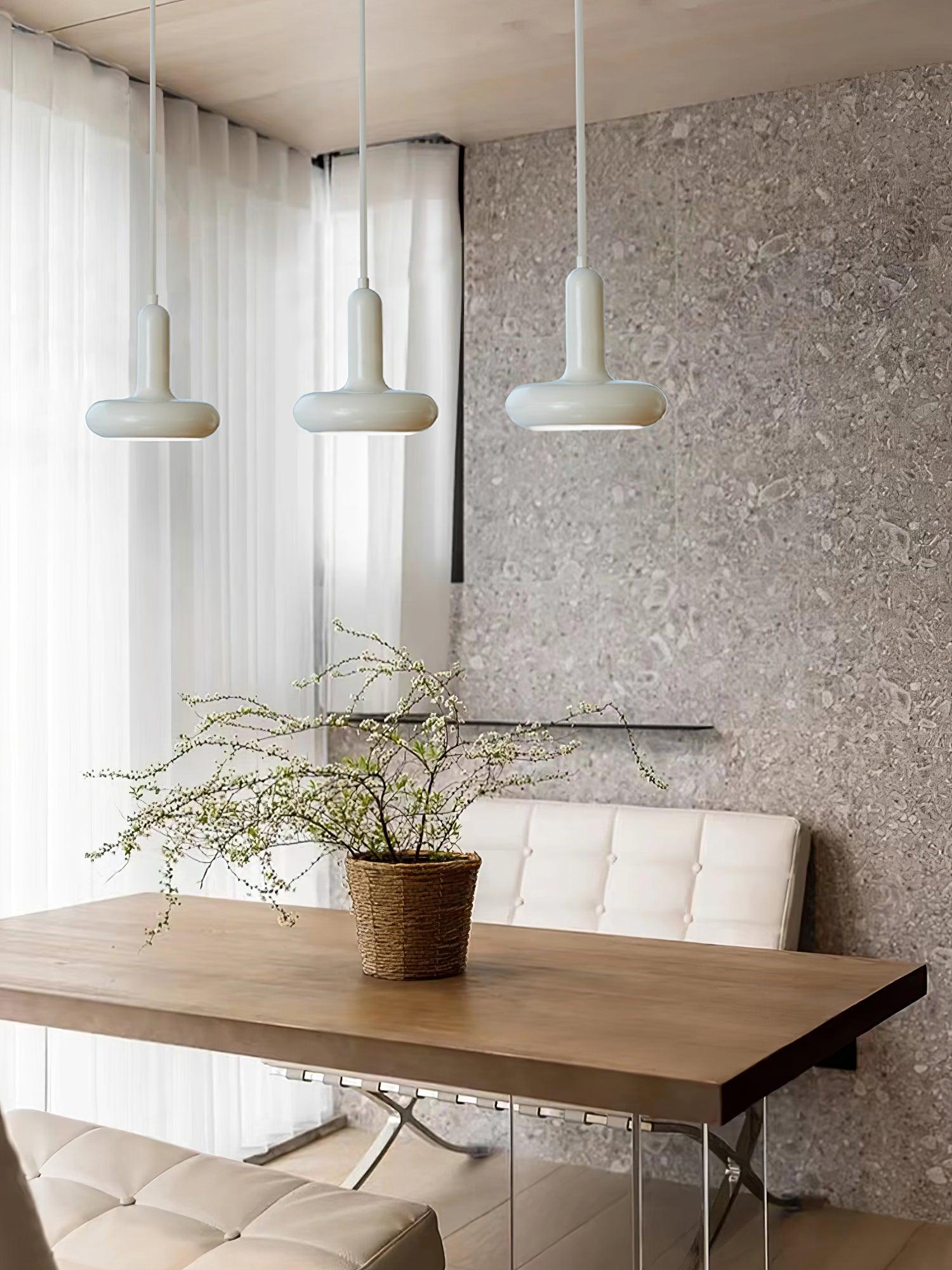 Modern Puck Drop Pendant Light Minimalist Metal Ceiling Hanging Lamp in Cream Finish
