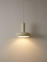Modern Puck Drop Pendant Light Minimalist Metal Ceiling Hanging Lamp in Cream Finish