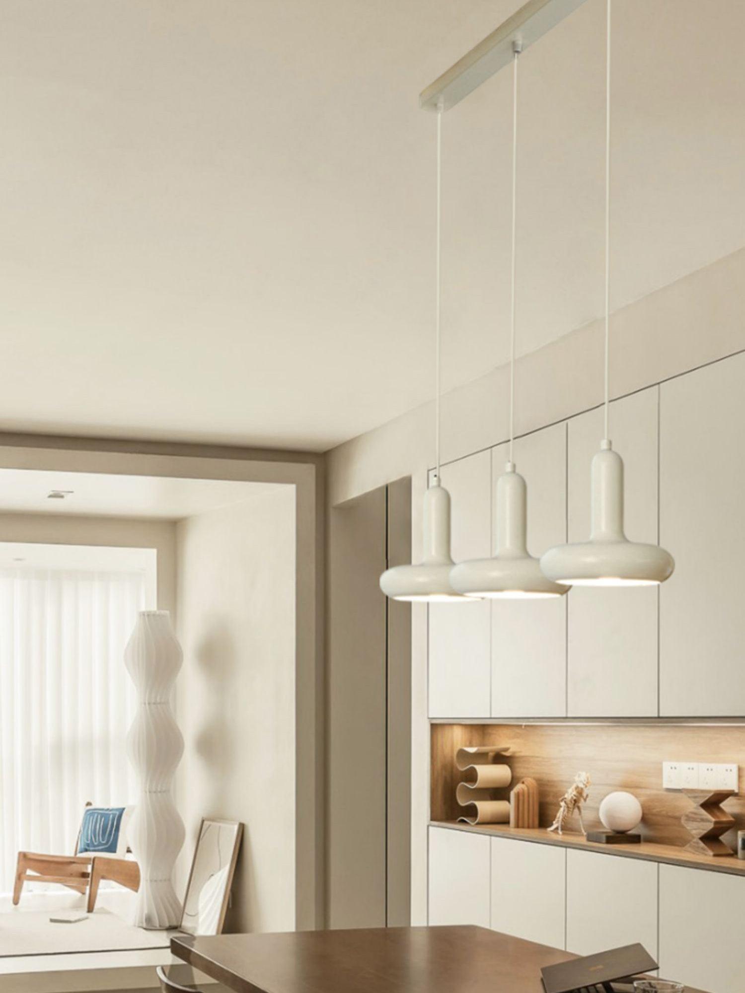 Modern Puck Drop Pendant Light Minimalist Metal Ceiling Hanging Lamp in Cream Finish