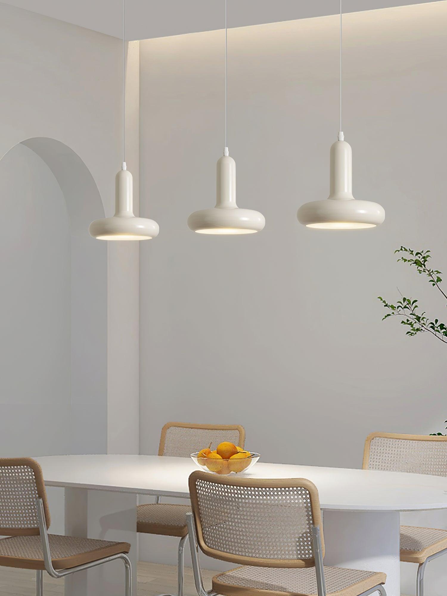 Modern Puck Drop Pendant Light Minimalist Metal Ceiling Hanging Lamp in Cream Finish