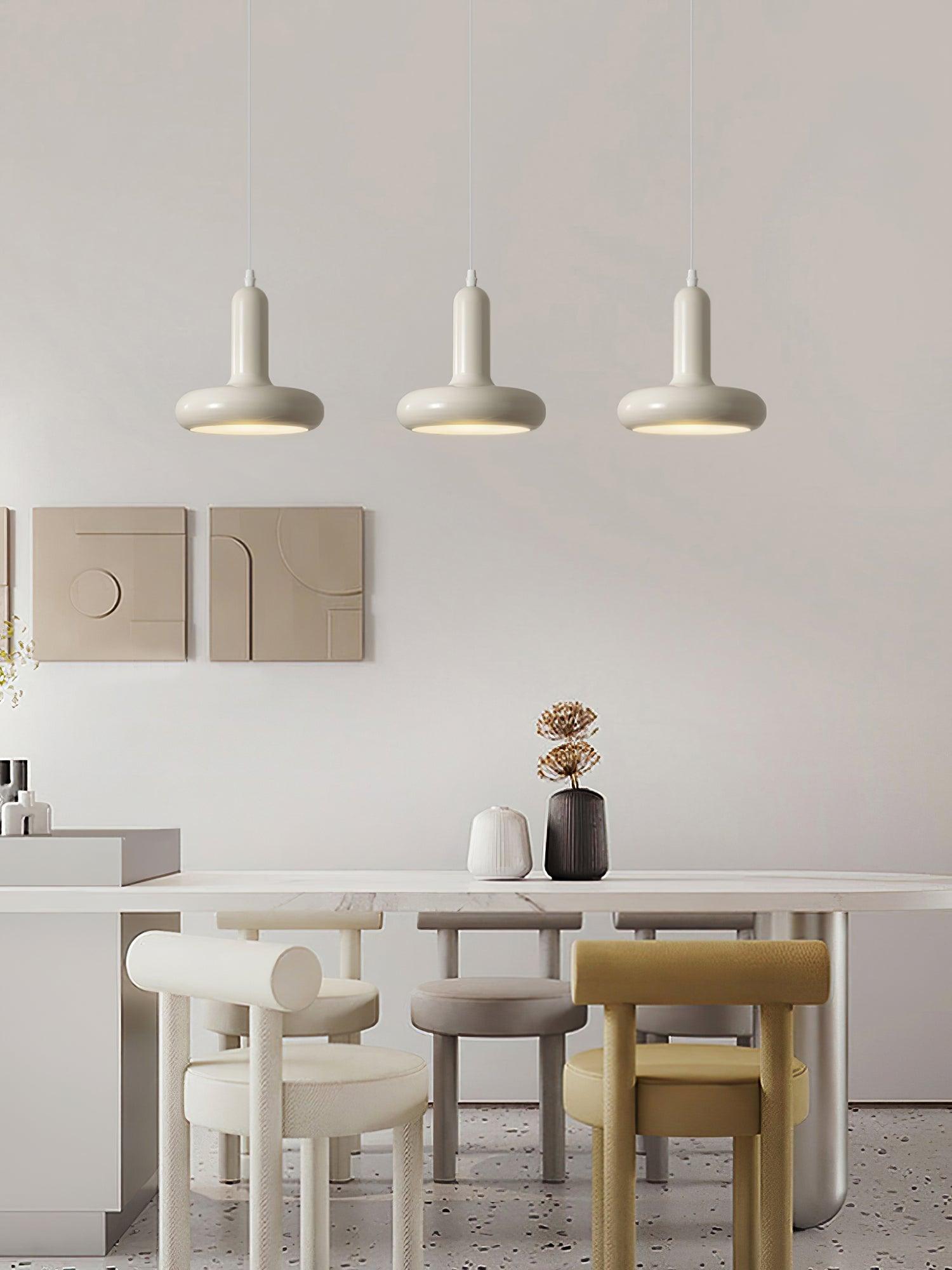 Modern Puck Drop Pendant Light Minimalist Metal Ceiling Hanging Lamp in Cream Finish